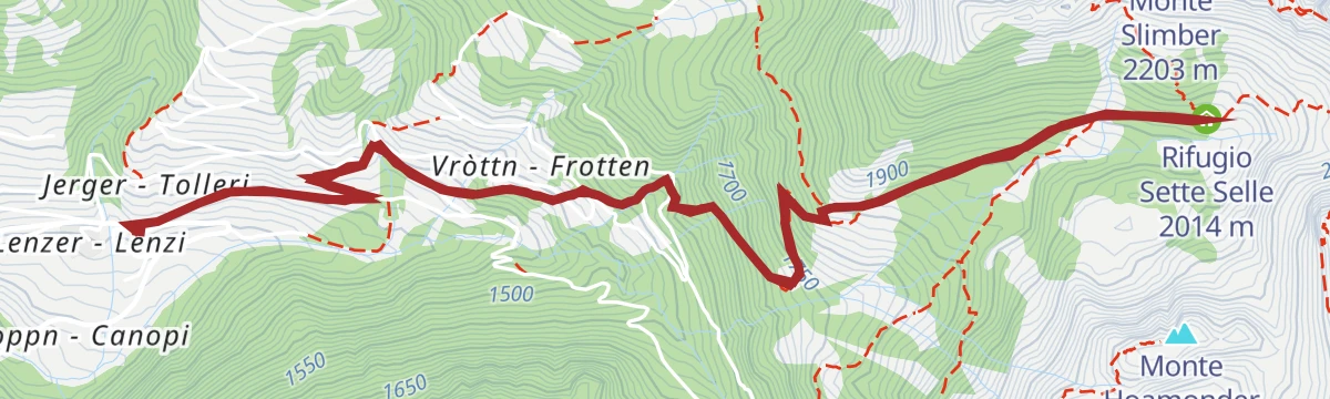 Route map: Hike to Rifugio Sette Selle